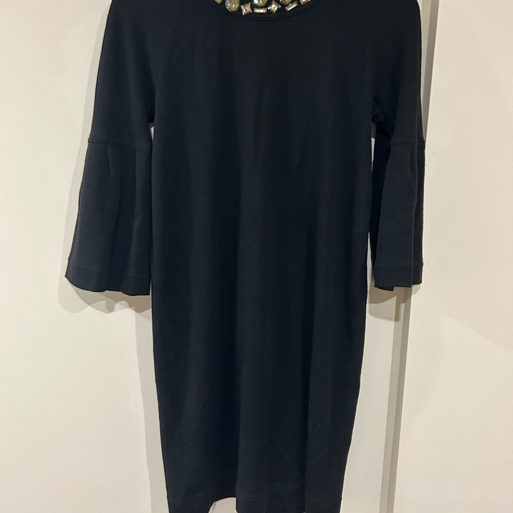 Vince Black Wool Sheath Dress with Bell Sleeves
